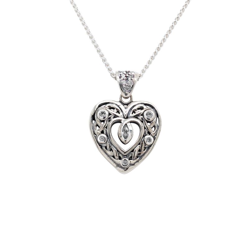 Sterling Silver Double Sided Celtic Open Heart Small CZ Pendant