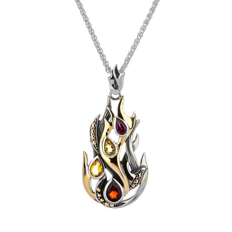 Sterling Silver 10k  Fire Element Pendant with Garnet, Citrine and Rhodolite