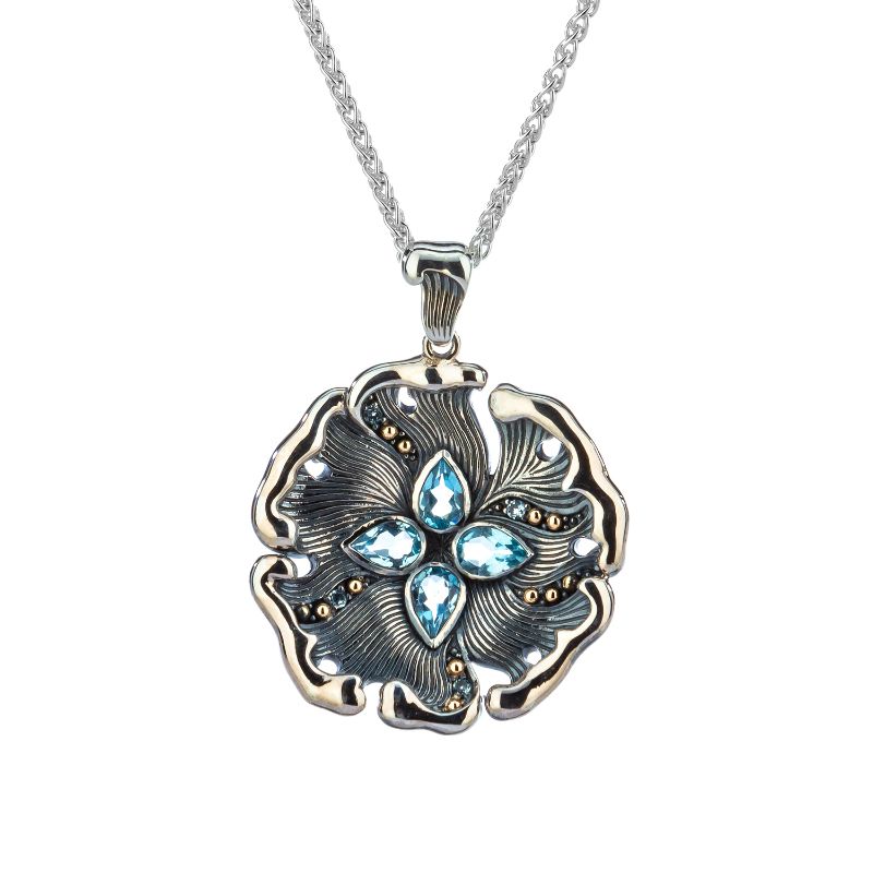 Sterling Silver 10k  "Water" Element Pendant Sky Blue Topaz