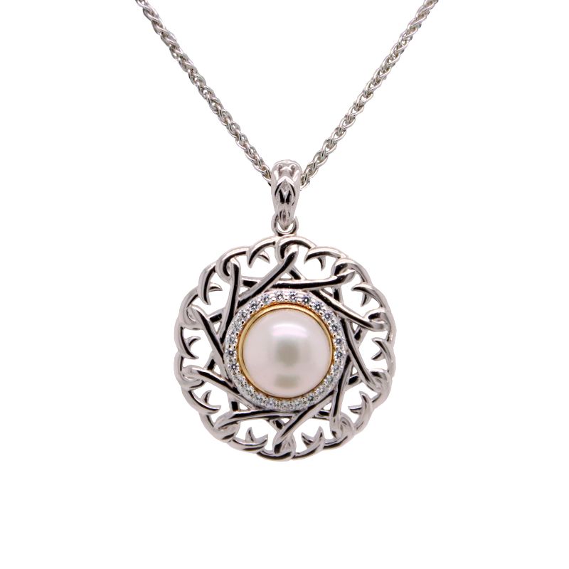 Sterling Silver 10k Fresh Water Pearl & CZ Aphrodite Pendant