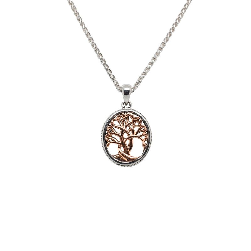 Sterling Silver 10k Rose Tree of Life Pendant Petite