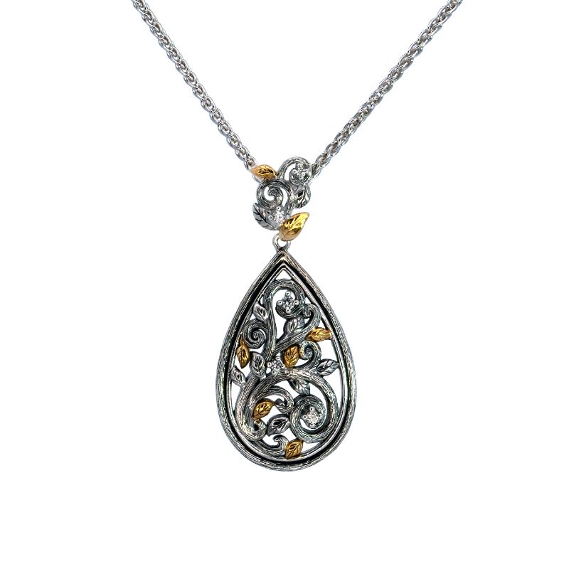 Sterling Silver Oxidized 10k CZ Tree of Life Pendant