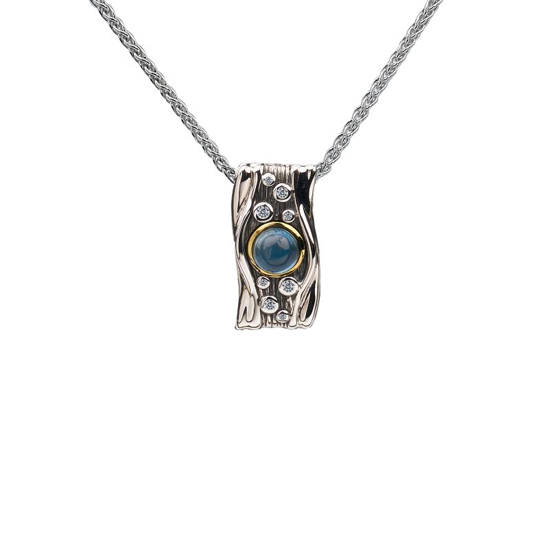 Sterling Silver 10k London Blue Topaz & CZ Rocks 'n Rivers Pendant