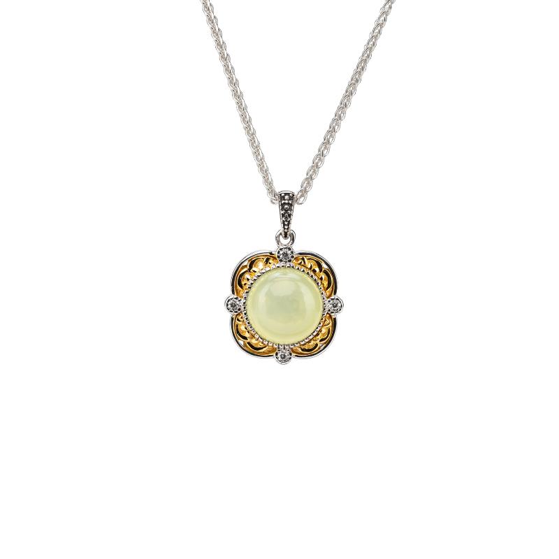 Sterling Silver Rhodium  10k Bowenite Aphrodite Pendant