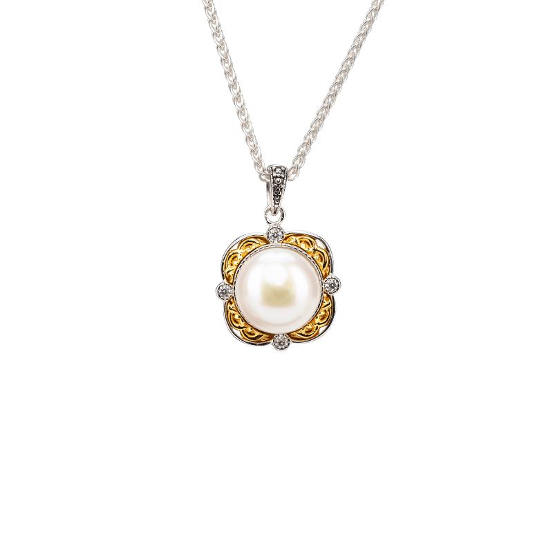 Sterling Silver Rhodium  10k Fresh Water Pearl Aphrodite Pendant