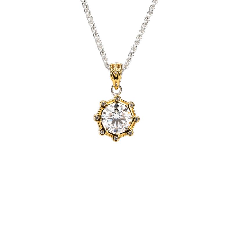 Sterling Silver Rhodium  10k Moissanite & CZ Celestial Pendant
