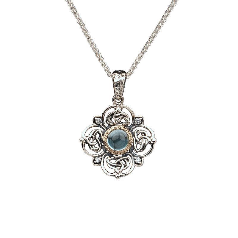 Sterling Silver 10k Bezel Sky Blue Topaz & CZ Celestial Small Pendant