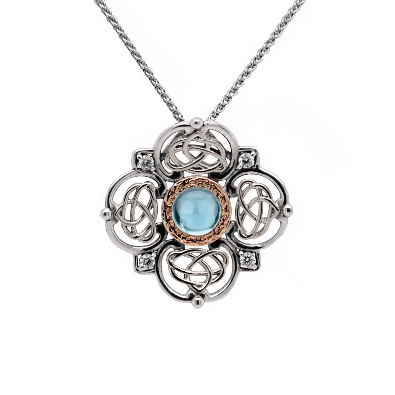 Sterling Silver 10k Bezel Sky Blue Topaz & CZ Celestial Pendant