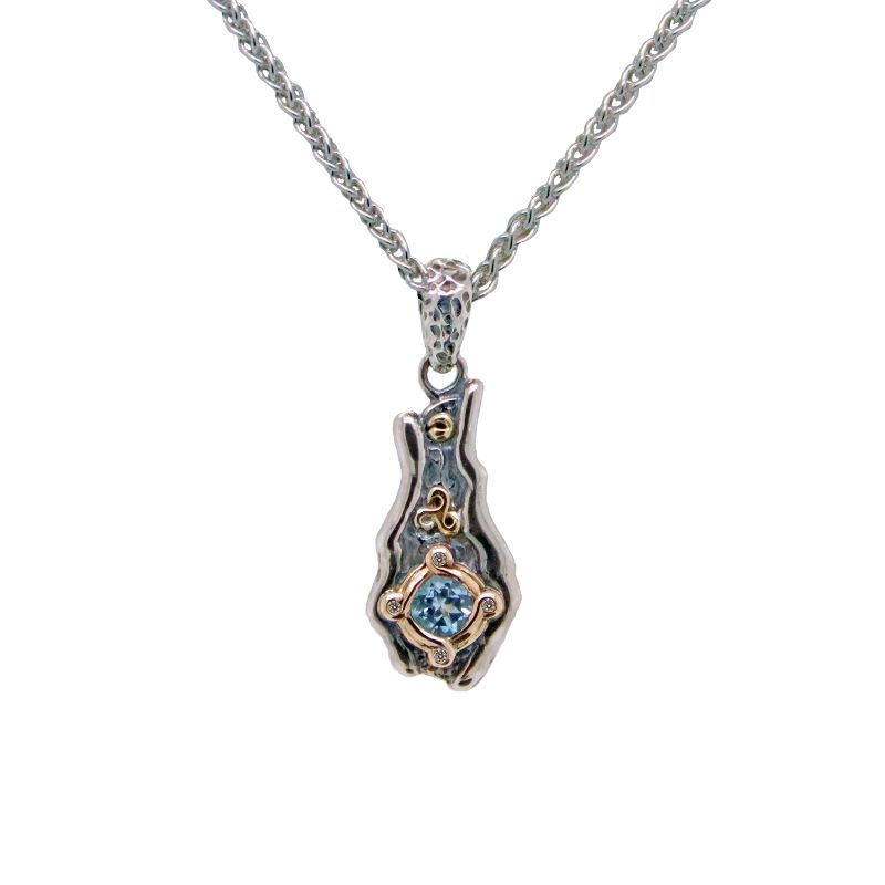 Sterling Silver Oxidized 10k Sky Blue Topaz & CZ Rocks 'n Rivers Pendant..