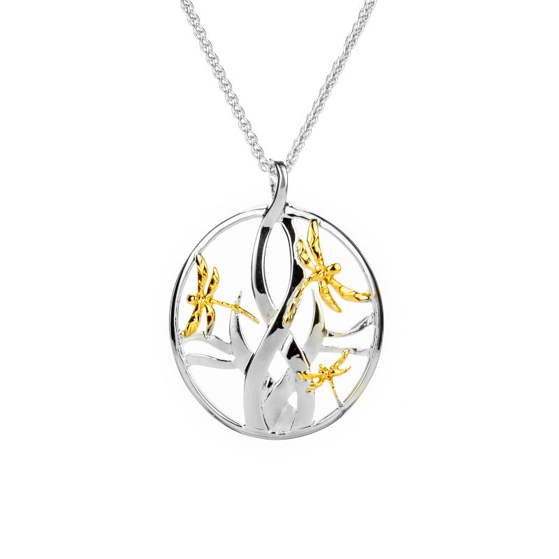 Sterling Silver 10k Dragonfly in Reeds Small Pendant