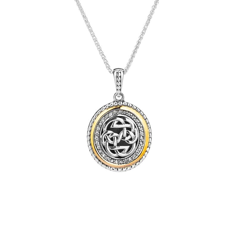 Sterling Silver 10k Yellow Lewis Knot Oxidized White Sapphire Path of Life Pendant