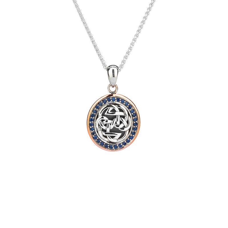 Sterling Silver 10k Rose Lewis Knot Oxidized Blue Sapphire Path of Life Pendant