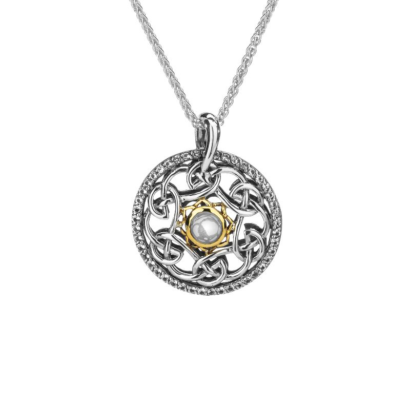 Sterling Silver 10k Cabachon White Topaz Lovers Knot Tempest Pendant