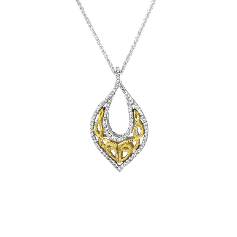 Sterling Silver Rhodium 10k Yellow with White CZ Love's Chalice Pendant..