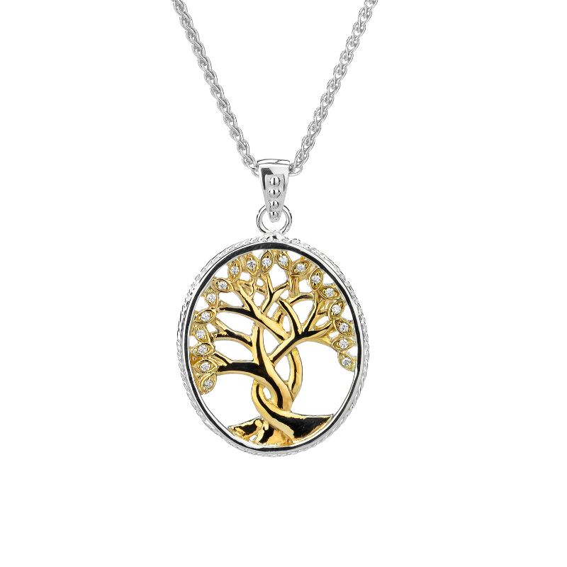 Sterling Silver 10k Tree of Life with 18 Diamond Pendant