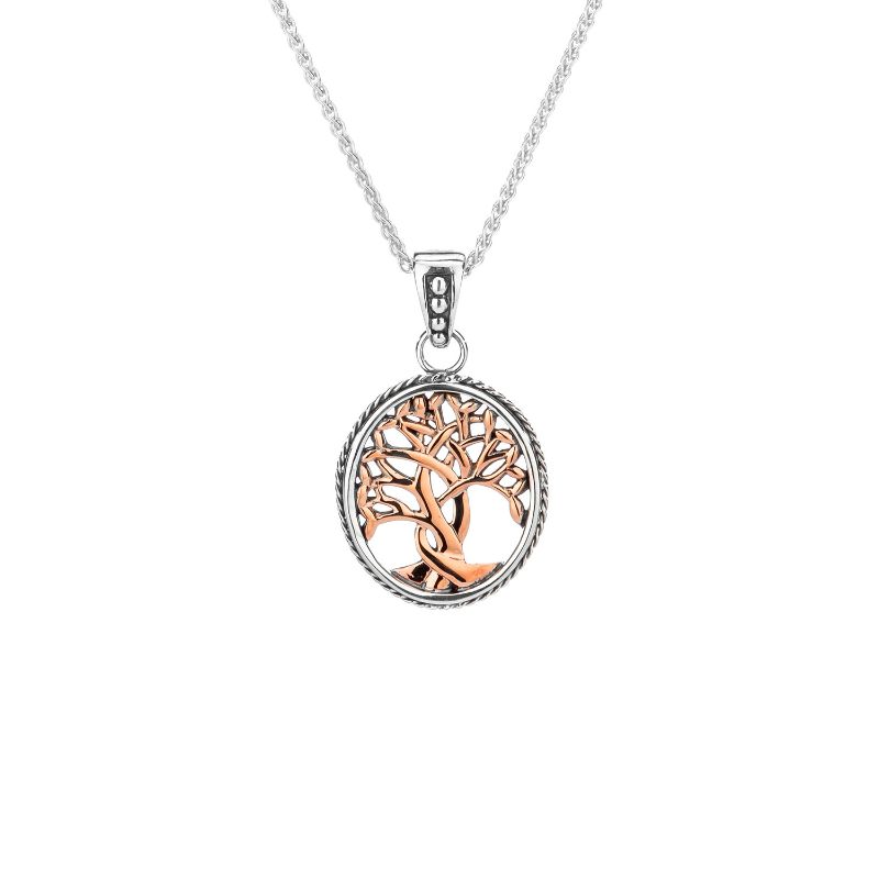 Sterling Silver 10k Rose Tree of Life Pendant Small