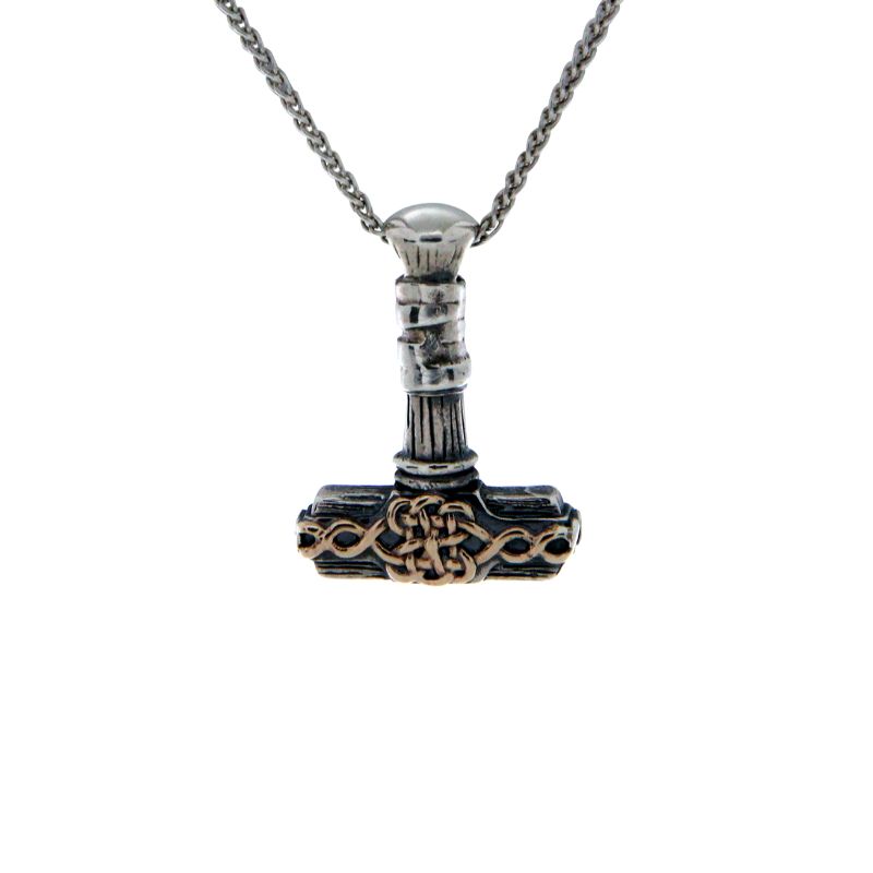 Sterling Silver Oxidized 10k Yellow Gold Hammer Pendant Small