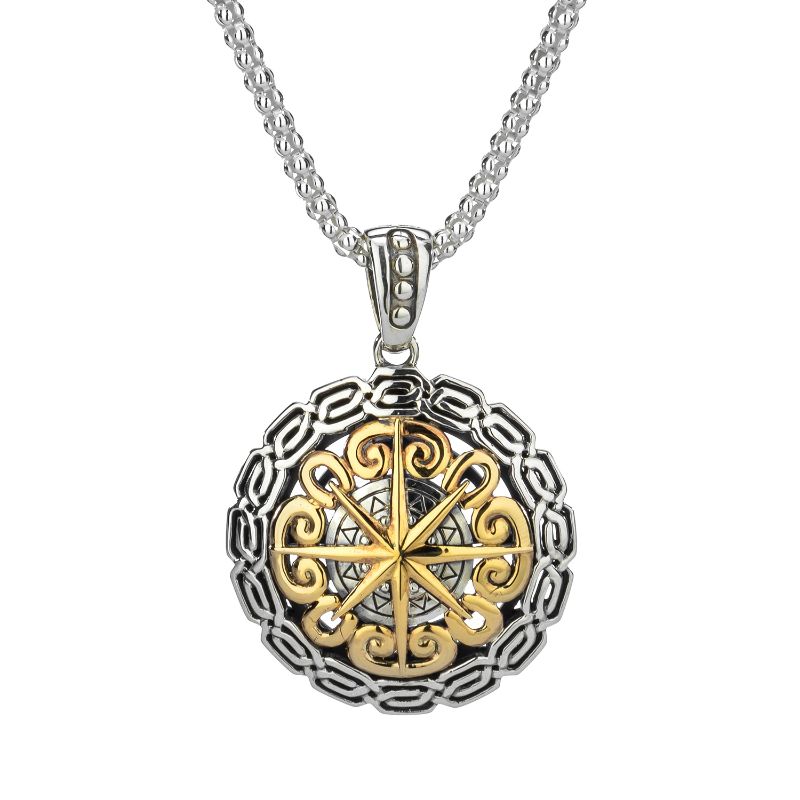 Sterling Silver 10k Compass Pendant Detailed
