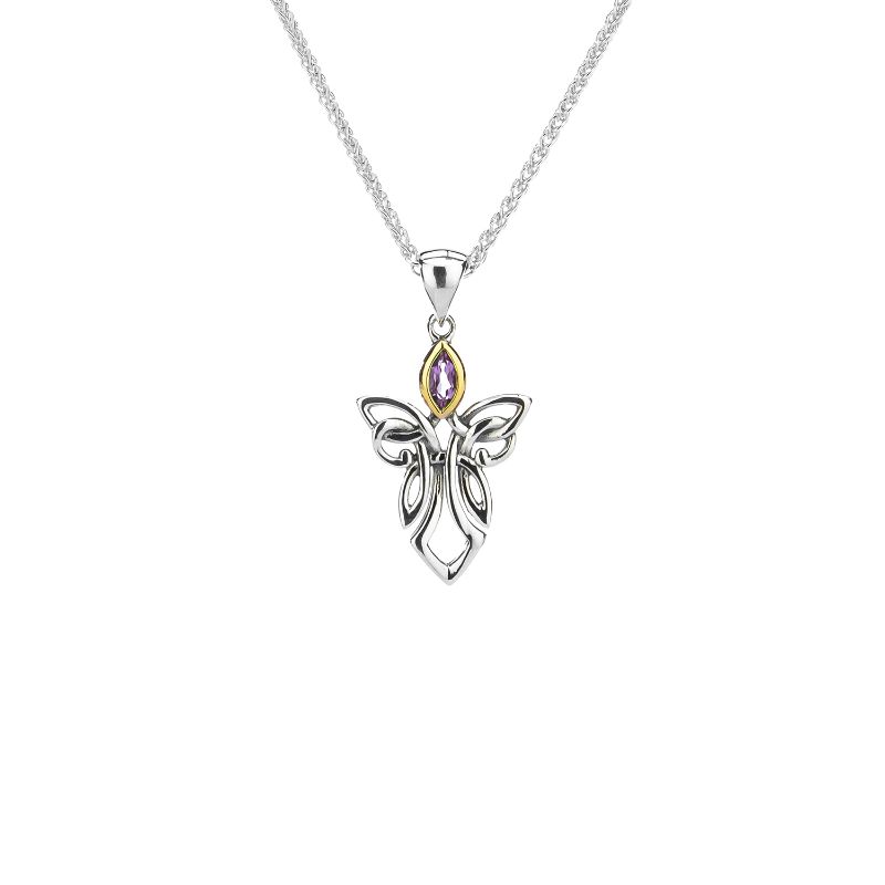 Sterling Silver 10k Guardian Angel Amethyst Small Pendant