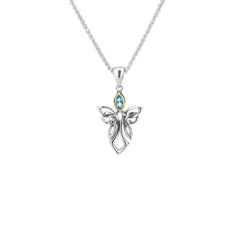 Sterling Silver 10k Guardian Angel Sky Blue Topaz Small Pendant