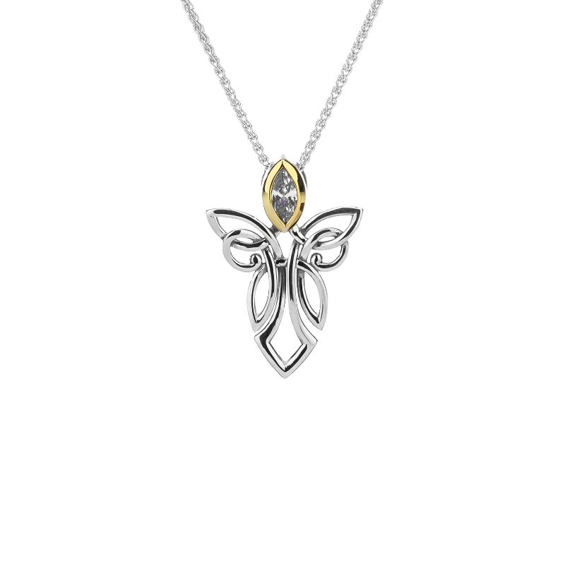 Sterling Silver 10k Guardian Angel CZ Pendant