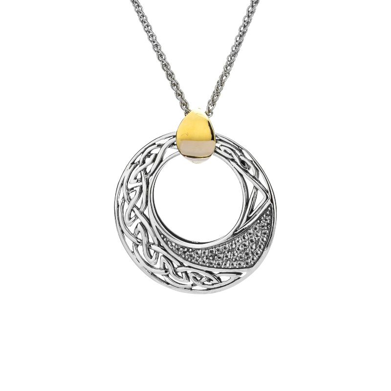 Sterling Silver Oxidized 10k Comet White Topaz Pendant with Gold Bail