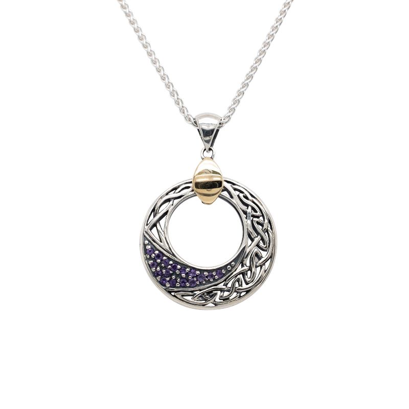 Sterling Silver 10k Celtic Comet Amethyst Round Pendant Small