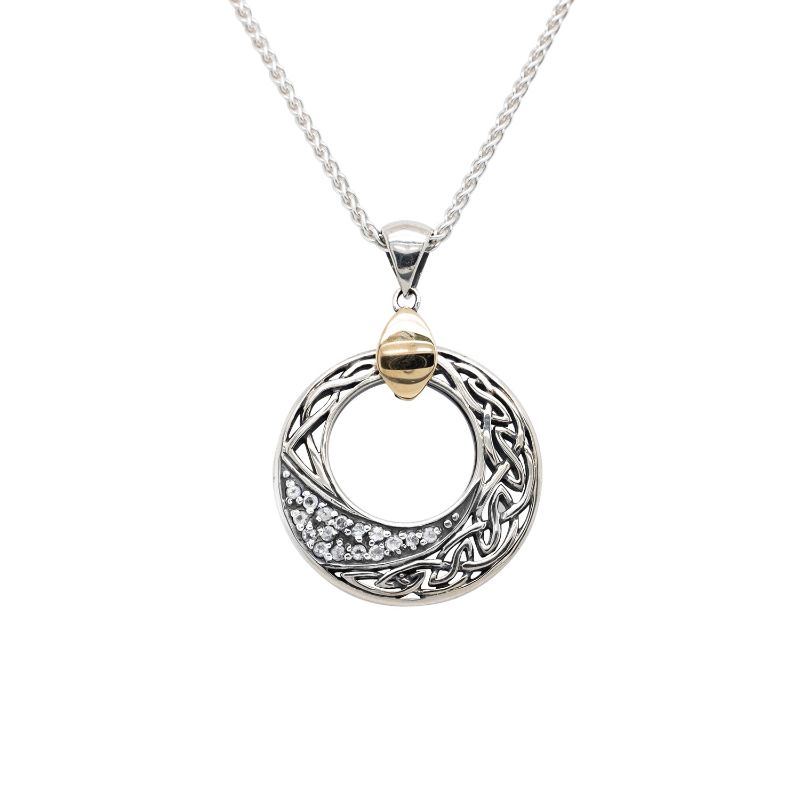 Sterling Silver 10k Celtic Comet White Topaz Round Pendant Small