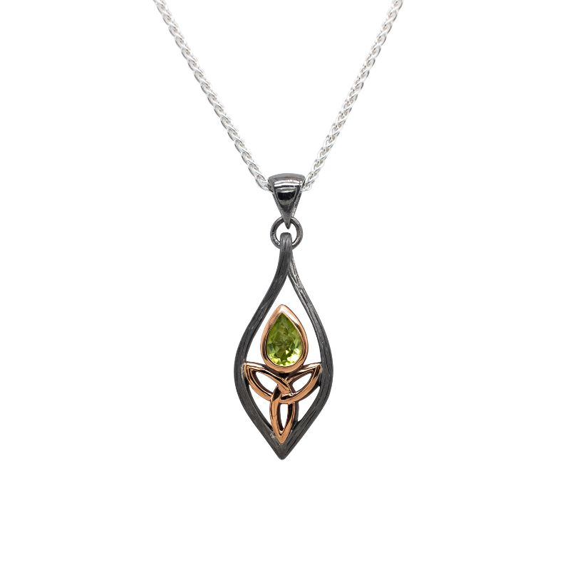 Sterling Silver Ruthenium 10k Rose Gold Angel Peridot Pendant Small