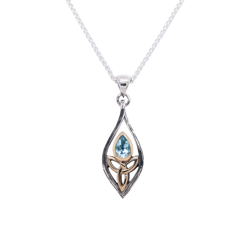 Sterling Silver 10k Guardian Angel Blue Topaz Pendant Small