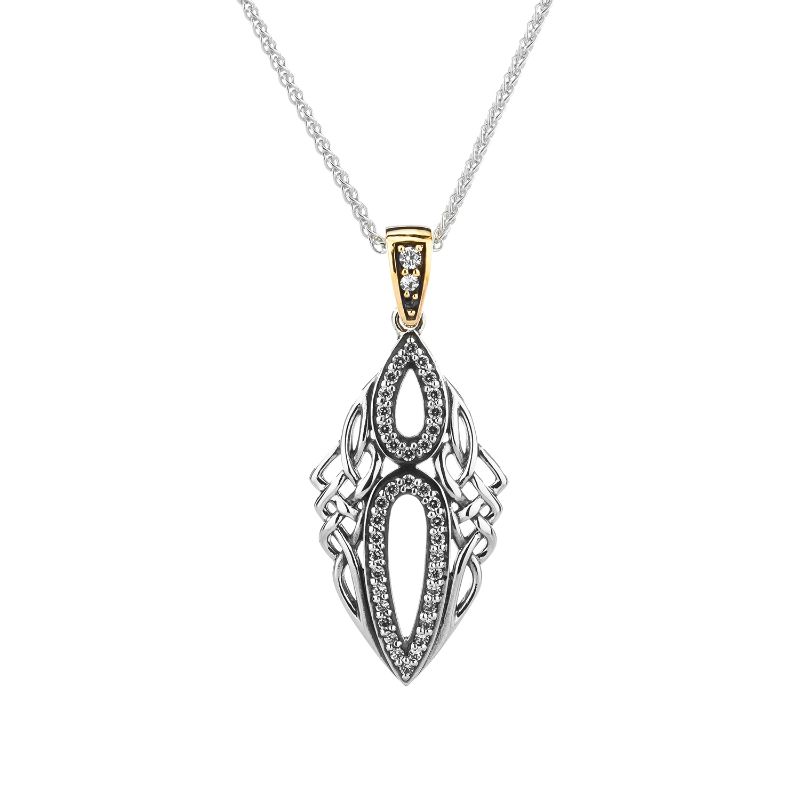 Sterling Silver Oxidized 10k with CZ  Tribal Gateway Pendant Small