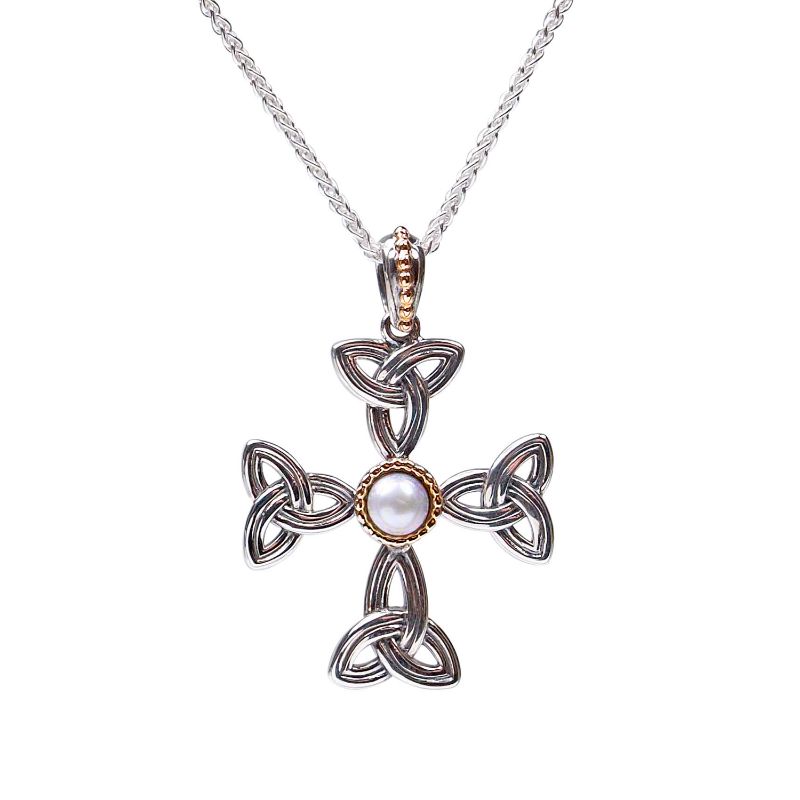 Sterling Silver Fresh Water Pearl  Aphrodite Cross Pendant