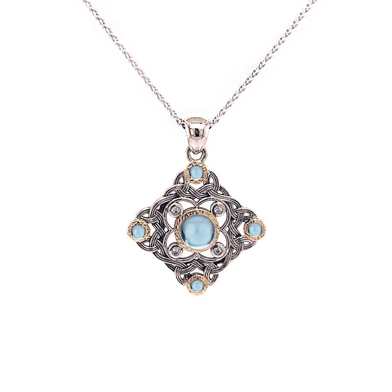 Sterling Silver 10k Sky Blue Topaz & CZ Celestial Pendant