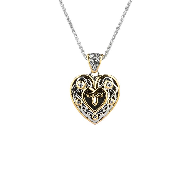 Sterling Silver 10k Celtic Heart Small Pendant with CZ's