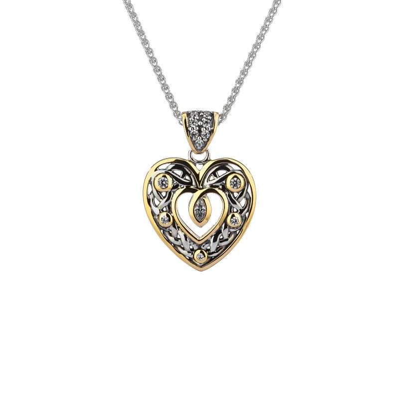 Sterling Silver 10k Double Sided Celtic Open Heart Small Pendant with CZ's