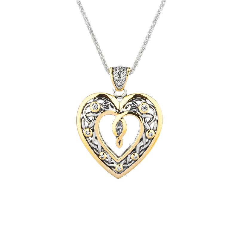 Sterling Silver 10k with CZ's Double Sided Celtic Open Heart Pendant