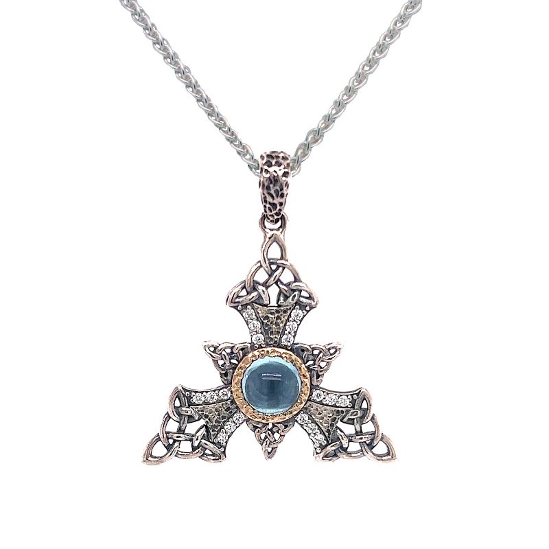 Sterling Silver 10k Sky Blue Topaz & CZ Celestial Pendant