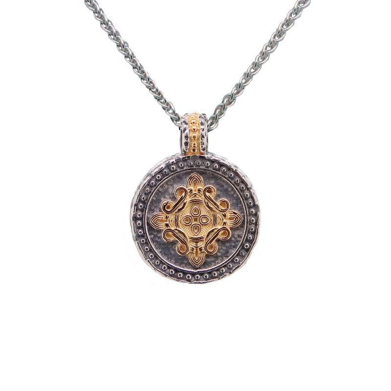 Sterling Silver 14k Gilded Medallion Shield Pendant