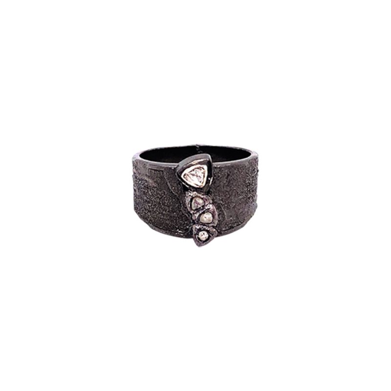 Sterling Silver Raw Diamond Ring with Black Rhodium 0.18ctw