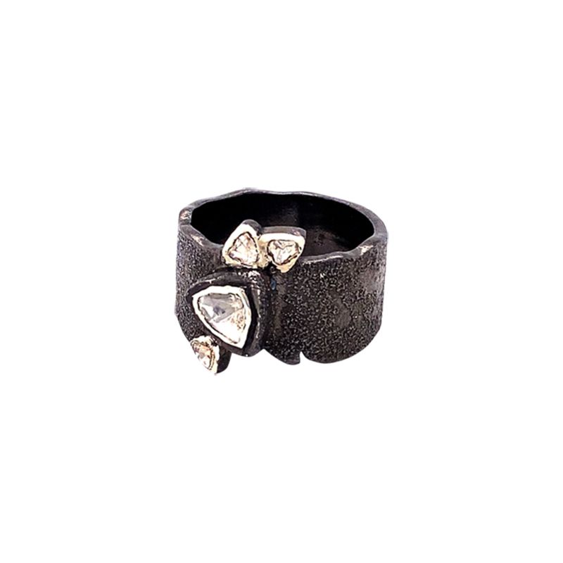 Sterling Silver Raw Diamond Ring with Black Rhodium 0.31ctw