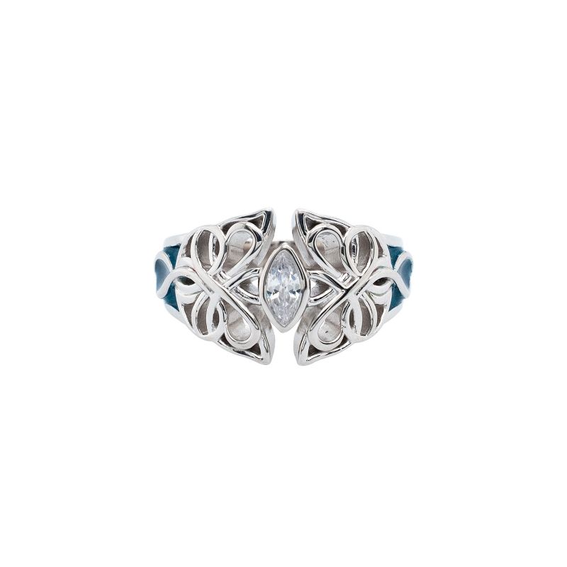 Sterling Silver Sky Blue Enamel and White CZ Butterfly Ring