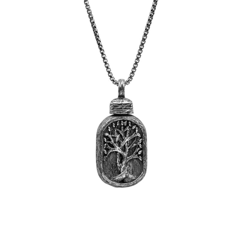 Sterling Silver Oxidized Framed Tree of Life Keepsake Vial