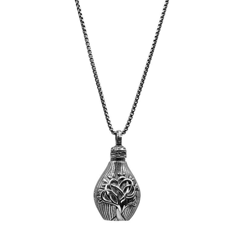 Sterling Silver Oxidized Tree of Life Textured Keepsake Vial