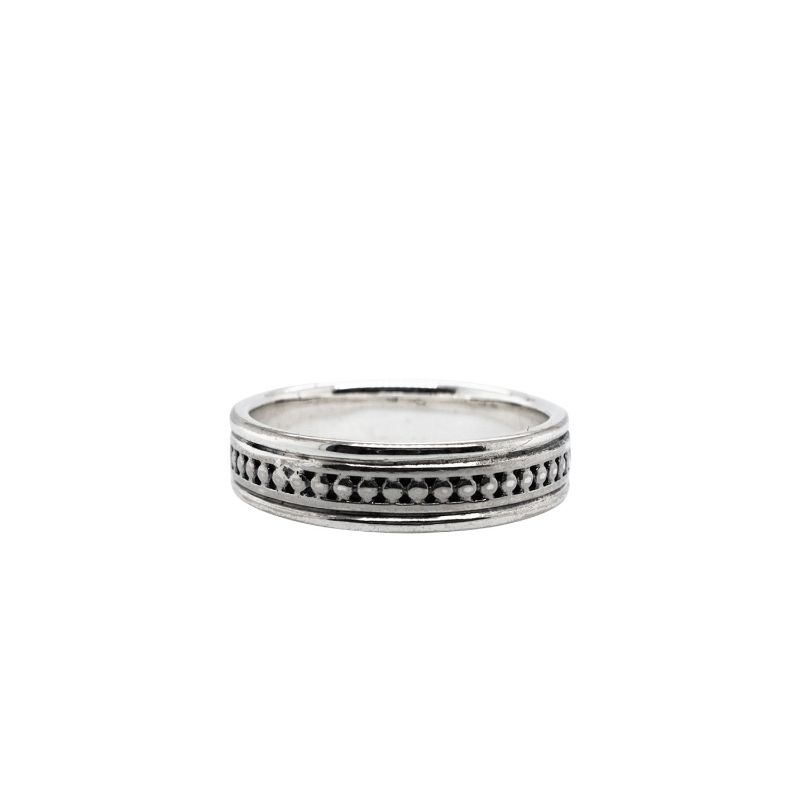 Sterling Silver Oxidized Beaded Ring with Plain Rails