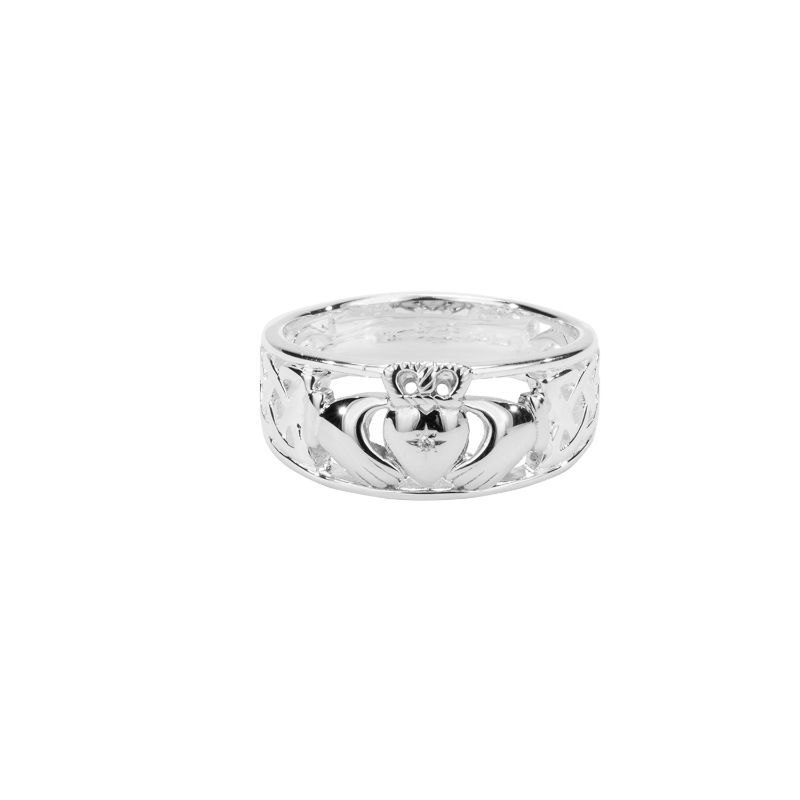Sterling Silver Claddagh Ring with (1mm) Diamond Set Heart