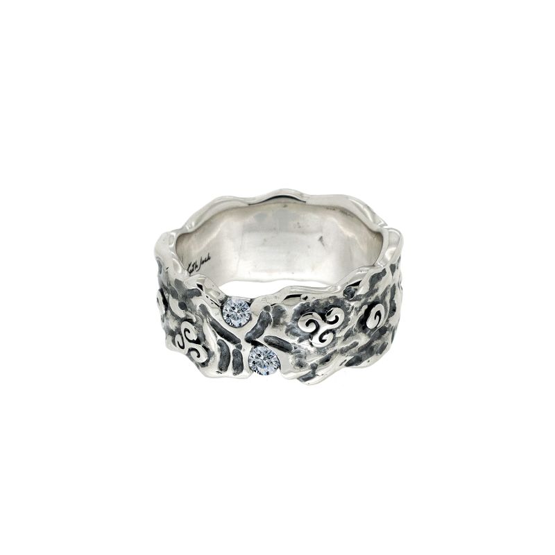 Sterling Silver Oxidized CZ Rocks 'n Rivers Ring