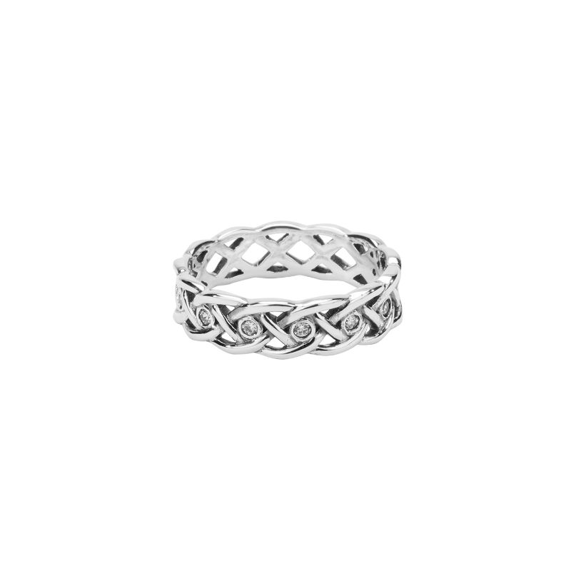 Sterling Silver Love knot with 8 interwoven CZ's Ring