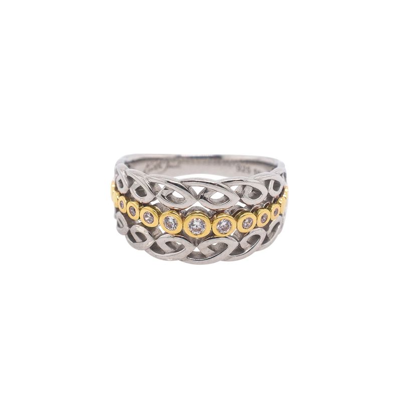 Sterling Silver 10k Yellow with White CZ Bridge Ring