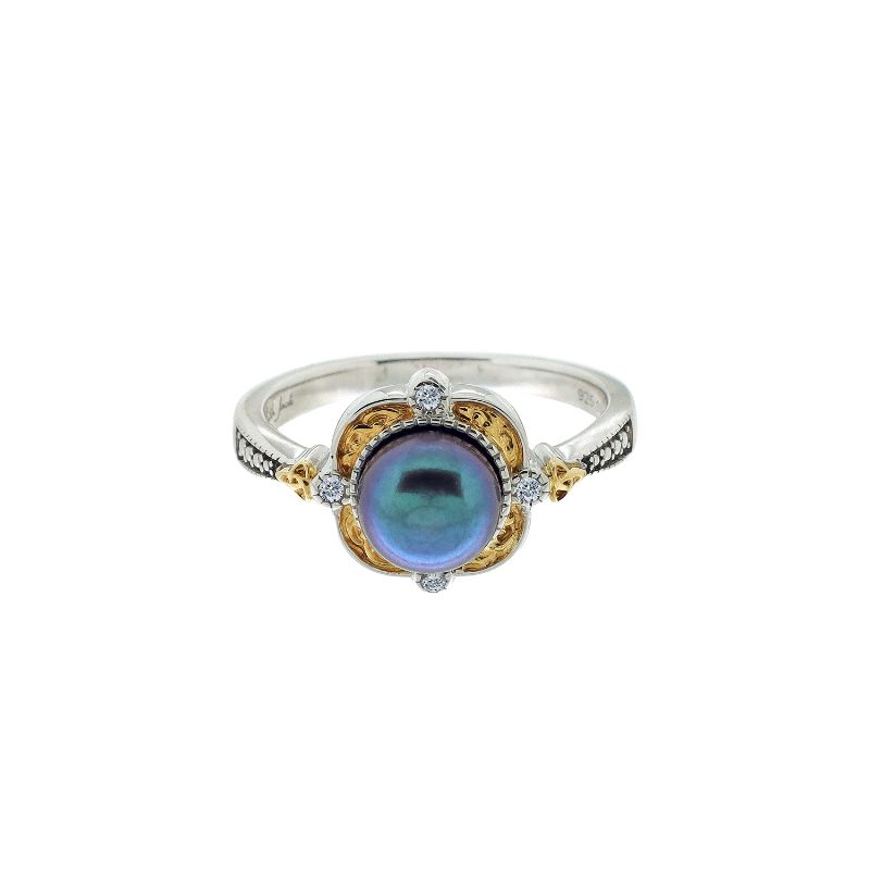 Sterling Silver Rhodium 10k Peacock Fresh Water Pearl Aphrodite Ring