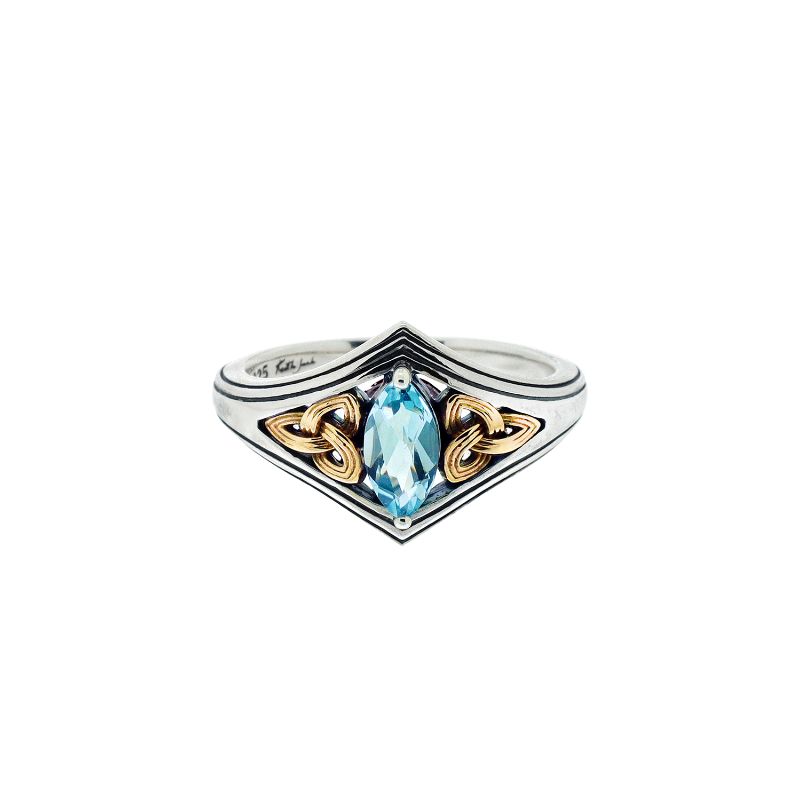 Sterling Silver 10k Marquise Sky Blue Topaz Trinity Ring